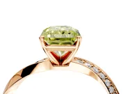 Side Accent Engagement Ring Setting for Fancy Yellow Radiant Cut Center with Accent Shoulders and Prong Head in Rose Gold