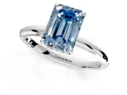 Hidden Halo Engagement Ring Setting for Fancy Blue Emerald Cut Center with Thin Round-Wire Band and Prong Head in Sterling Silver