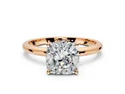 Hidden Halo Engagement Ring Setting for Cushion Cut Center with Thin Round-Wire Band and Prong Head in Rose Gold