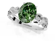 Leaf Engagement Ring Setting for Fancy Green Oval Center with Milgrain Accent Band and Prong Head in Platinum
