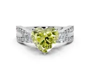 3 Stone Engagement Ring Setting for Fancy Yellow Heart-Shaped Center with Pave Twist Band and Prong Head in Sterling Silver