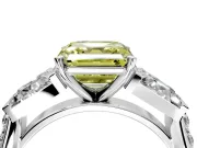 Channel-Set Engagement Ring Setting for Fancy Yellow Asscher Cut Center with Baguette Band and Prong Head in Platinum