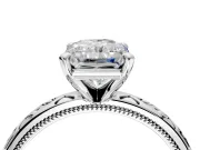 Solitaire Engagement Ring Setting for Radiant Cut Center with Scrollwork Band and Prong Head in Platinum