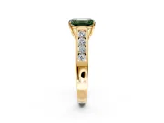 Solitaire Engagement Ring Setting for Fancy Green Emerald Cut Center with Round Cut Channel Band and Prong Head in Yellow Gold