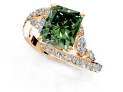 Solitaire Engagement Ring Setting for Fancy Green Radiant Cut Center with Pave Bypass Twist Band and Prong Head in Rose Gold