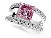 Solitaire Engagement Ring Setting for Fancy Pink Princess Cut Center with Wide-Open Split Shank and Prong Head in Platinum