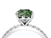Solitaire Engagement Ring Setting for Fancy Green Cushion Cut Center with Fine Pave Band and Claw Prong Head in Platinum