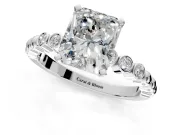 Solitaire Engagement Ring Setting for Radiant Cut Center with Bezel-Dot Beaded Band and Prong Head in Sterling Silver