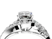 Halo Engagement Ring Setting for Emerald Cut Center with Marquise and Pave Bypass Band and Prong Head in Platinum