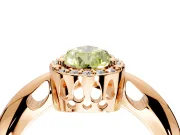 Halo Engagement Ring Setting for Fancy Yellow Pear-Shaped Center with Tapered Plain Band and Prong Head in Rose Gold