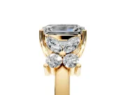 Floral Engagement Ring Setting for Emerald Cut Center with Marquise Cluster Shoulders and Prong Head in Yellow Gold