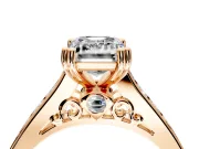 Solitaire Engagement Ring Setting for Emerald Cut Center with Channel Band and Double Claw Prong Head in Rose Gold