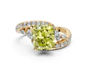 Solitaire Engagement Ring Setting for Fancy Yellow Radiant Cut Center with Pave Bypass Twist Band and Prong Head in Yellow Gold