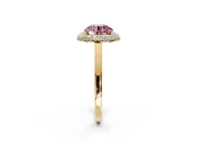 Halo Engagement Ring Setting for Fancy Pink Round Cut Center with Plain Tapered Band and Prong Head in Yellow Gold