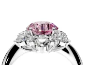 Small-Accent Cluster Halo Engagement Ring Setting for Fancy Pink Round Cut Center with Plain Band and Prong Head in Sterling Silver