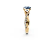Crossover Engagement Ring Setting for Fancy Blue Round Cut Center with Pave and Plain Strands and Prong Head in Yellow Gold