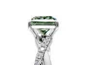 Crossover Engagement Ring Setting for Fancy Green Princess Cut Center with Pave and Plain Strands and Prong Head in Platinum
