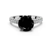 Solitaire Engagement Ring Setting for Fancy Black Round Cut Center with Partway Pave Band and Prong Head in Sterling Silver