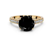 Solitaire Engagement Ring Setting for Fancy Black Round Cut Center with Partway Pave Band and Prong Head in Yellow Gold