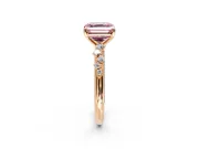 Cluster Engagement Ring Setting for Fancy Pink Asscher Cut Center with Round Cut Accent Band and Prong Head in Rose Gold