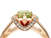 Solitaire Engagement Ring Setting for Fancy Yellow Radiant Cut Center with Wide Band, Pave Collar and Prong Head in Rose Gold