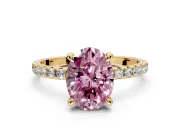 Solitaire Engagement Ring Setting for Fancy Pink Oval Center with Fine Pave Narrow Band and Prong Head in Yellow Gold