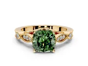 Solitaire Engagement Ring Setting for Fancy Green Cushion Cut Center with Marquise and Bezel Accents and Prong Head in Yellow Gold