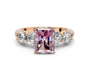 5 Stone Engagement Ring Setting for Fancy Pink Radiant Cut Center with Graduated Accents and Prong Head in Rose Gold