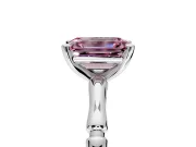 Solitaire Engagement Ring Setting for Fancy Pink Emerald Cut Center with Bamboo Band and Prong Head in Sterling Silver