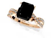 Solitaire Engagement Ring Setting for Fancy Black Radiant Cut Center with Narrow Twist Pave Band and Prong Head in Rose Gold