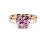 Solitaire Engagement Ring Setting for Fancy Pink Round Cut Center with Fine Wire Band and Prong Head in Rose Gold