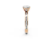 Solitaire Engagement Ring Setting for Princess Cut Center with Channel Baguette Band and Prong Head in Rose Gold