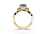 3 Stone Engagement Ring Setting for Fancy Blue Round Cut Center with Pave Twist Band and Prong Head in Yellow Gold