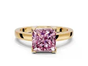 Solitaire Engagement Ring Setting for Fancy Pink Princess Cut Center with Plain Band and Flat Tab Prong Head in Yellow Gold