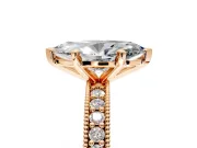 Milgrain Pave Engagement Ring Setting for Marquise Center with Accent Band and Prong Head in Rose Gold