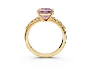 Solitaire Engagement Ring Setting for Fancy Pink Princess Cut Center with Trailing Leaf Accent Band and Prong Head in Yellow Gold