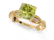 Solitaire Engagement Ring Setting for Fancy Yellow Cushion Cut Center with Marquise Panel Band and Prong Head in Yellow Gold