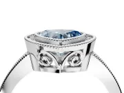 Halo Engagement Ring Setting for Fancy Blue Heart-Shaped Center with Milgrain Halo, Pave Band and Prong Head in Platinum
