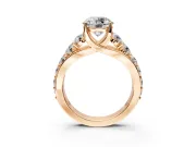 Solitaire Engagement Ring Setting for Round Cut Center with Graduated Shared Prongs and Prong Head in Rose Gold