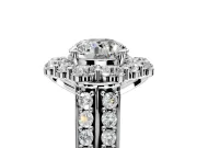 Large Accent Halo Engagement Ring Setting for Round Cut Center with Pave Split Shank and Prong Head in Sterling Silver