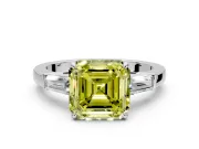 3 Stone Engagement Ring Setting for Fancy Yellow Asscher Cut Center with Baguette Accents and Prong Head in Platinum