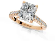 Solitaire Engagement Ring Setting for Radiant Cut Center with Widening Pave Band and Claw Prong Head in Rose Gold
