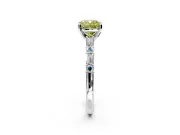 Baguette Engagement Ring Setting for Fancy Yellow Cushion Cut Center with Alternating Bar-Set Band and Prong Head in White Gold