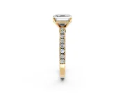 Solitaire Engagement Ring Setting for Asscher Cut Center with Single Row Accent Band and Prong Head in Yellow Gold