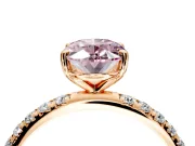 Solitaire Engagement Ring Setting for Fancy Pink Oval Center with Micro Pave Band and Prong Head in Rose Gold