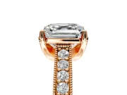 Solitaire Engagement Ring Setting for Asscher Cut Center with Milgrain-Framed Pave Band and Prong Head in Rose Gold
