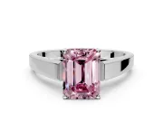 Solitaire Engagement Ring Setting for Fancy Pink Emerald Cut Center with Tapered Split Shoulders and Prong Head in Sterling Silver