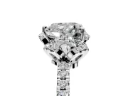 Halo Engagement Ring Setting for Heart-Shaped Center with Openwork Halo, Pave Band and Prong Head in Platinum