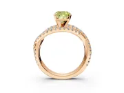 Solitaire Engagement Ring Setting for Fancy Yellow Cushion Cut Center with Woven 3-Strand Pave Band and Prong Head in Rose Gold