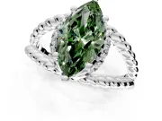 Halo Engagement Ring Setting for Fancy Green Marquise Center with Rope Twist Split Shank and Prong Head in White Gold